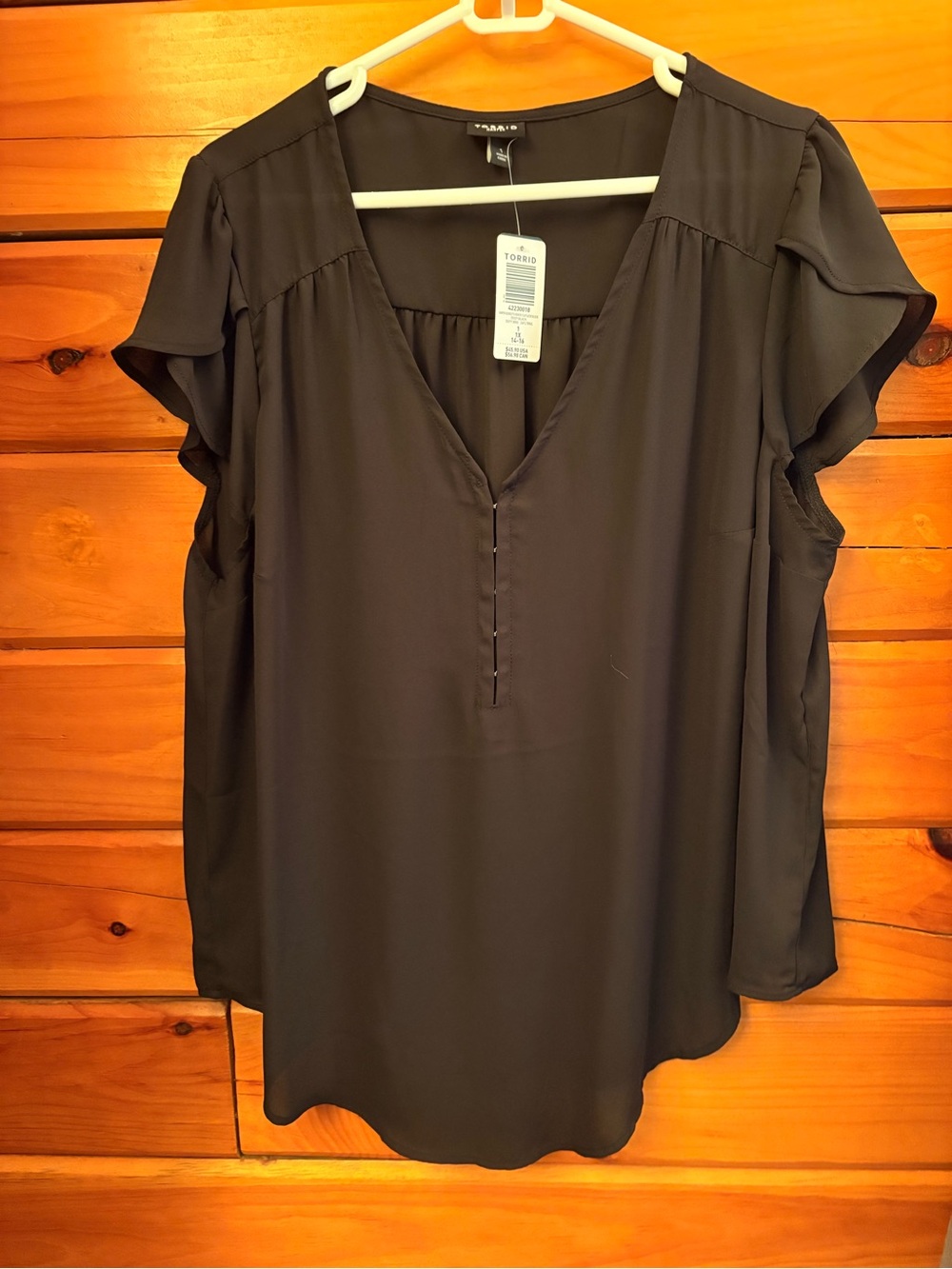 torrid Black V-Neck Flutter Sleeve Top